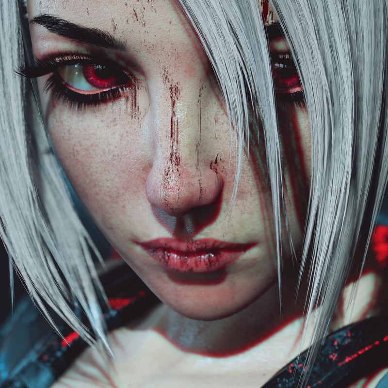digital, digital art, face, women, blood, render