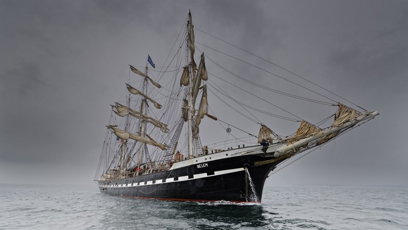 ship, sailing ship, sea, mist, water