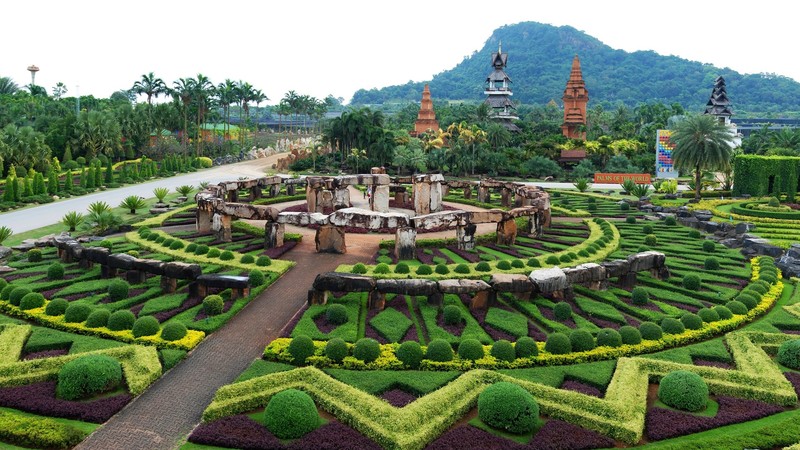 nature, landscape, trees, forest, garden, circle, stones, tower, Botanical garden, Thailand, palm trees, plants, pattern, Nong Nooch Tropical Botanical Garden