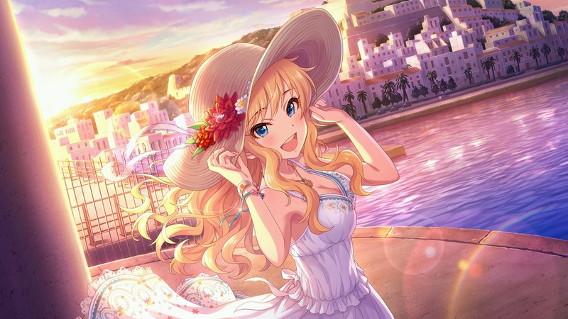 anime, anime girls, Ootsuki Yui, blond hair, white dress, blue eyes