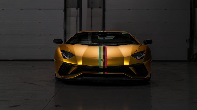 lamborghini aventador, lamborghini, sports car, front view, golden, 4k