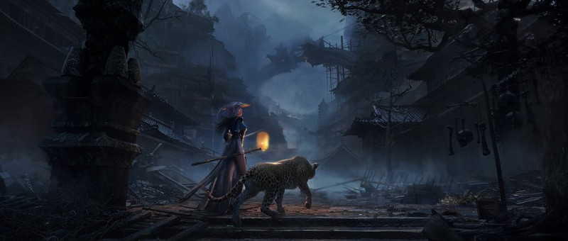 artwork, dark, fantasy art, fantasy girl, animals