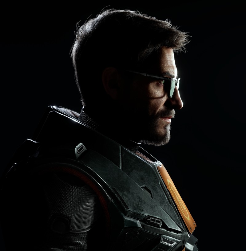portrait display, Half-Life, Gordon Freeman, video game art, video games, PC gaming, portrait, profile, simple background, black background