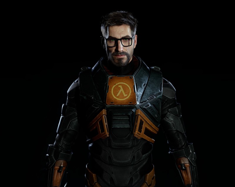 portrait display, Half-Life, Gordon Freeman, frontal view, simple background, black background