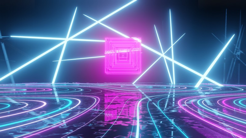 lights, neon, 3D Abstract, digital, cube, lines