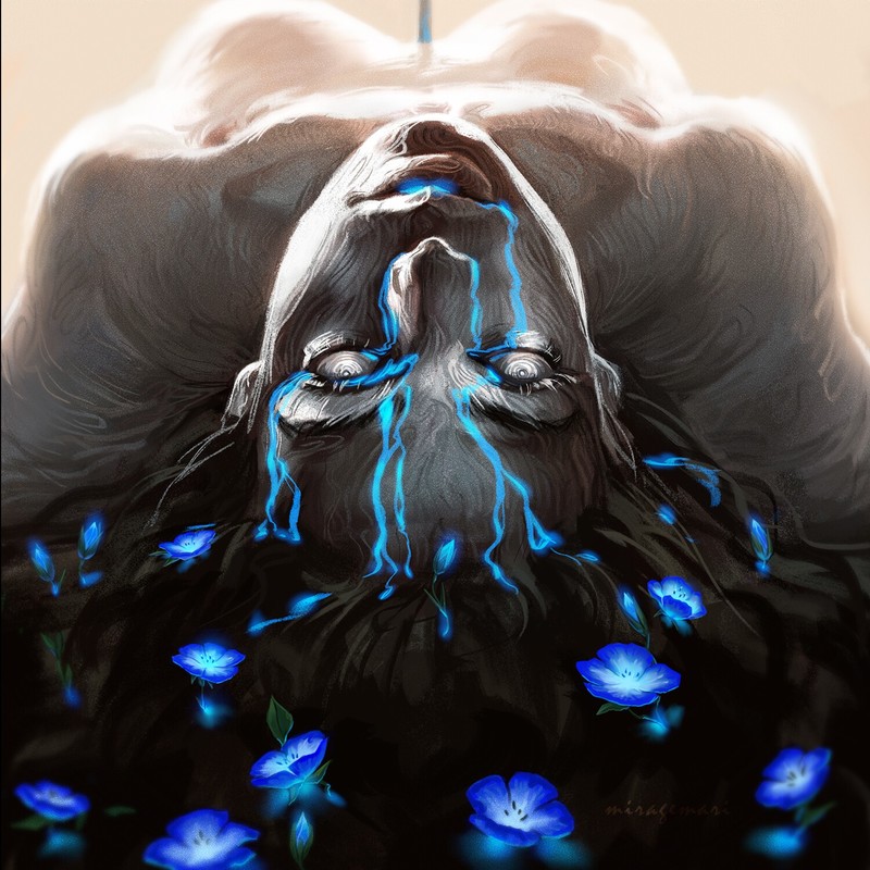 Mariia Solianyk, women, flowers, liquid, digital art, glowing, face, artwork, blue