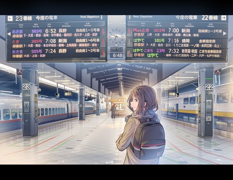 train station, anime girls, anime, train, urban, numbers