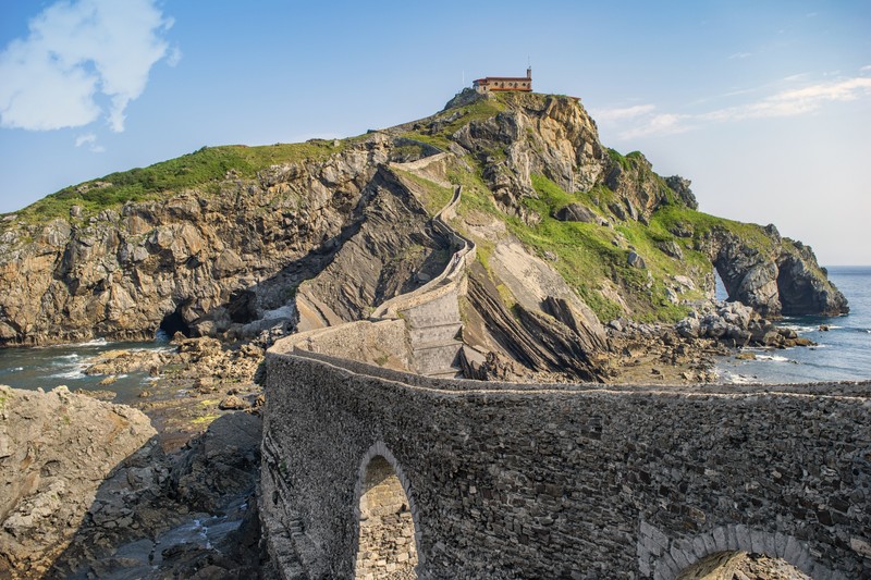landscape, nature, architecture, water, ocean view, old bridge, rock, sea, Spain, Gaztelugatxe, stairs