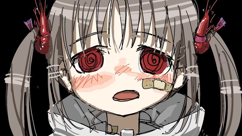 anime girls, blushing, drawing, shrimp, frontal view