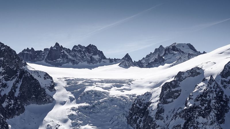 mountain, snow, slope, rocks, mont blanc, switzerland, 4k
