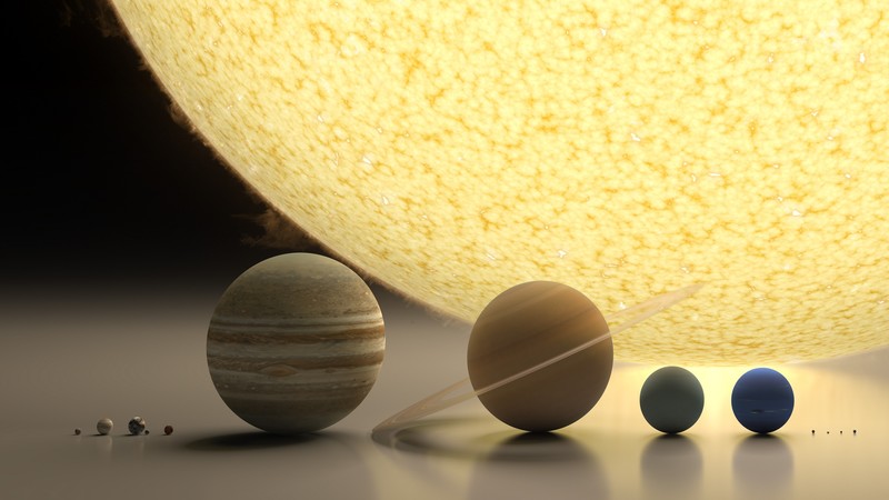 Sun, planet, CGI, Solar System