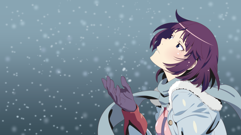 Senjougahara Hitagi, Monogatari Series, scarf, snowing, gloves, coats