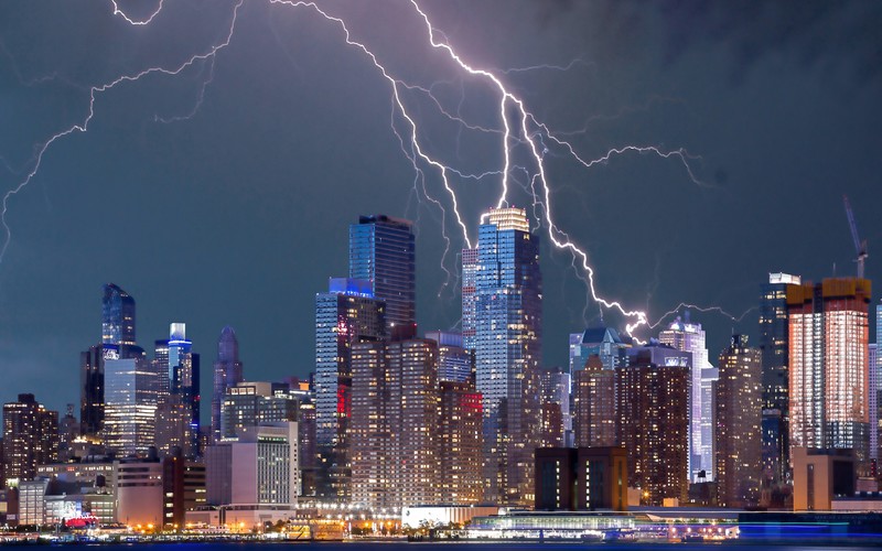 lightning, lightning bolt, New York City, urban, nature, cityscape