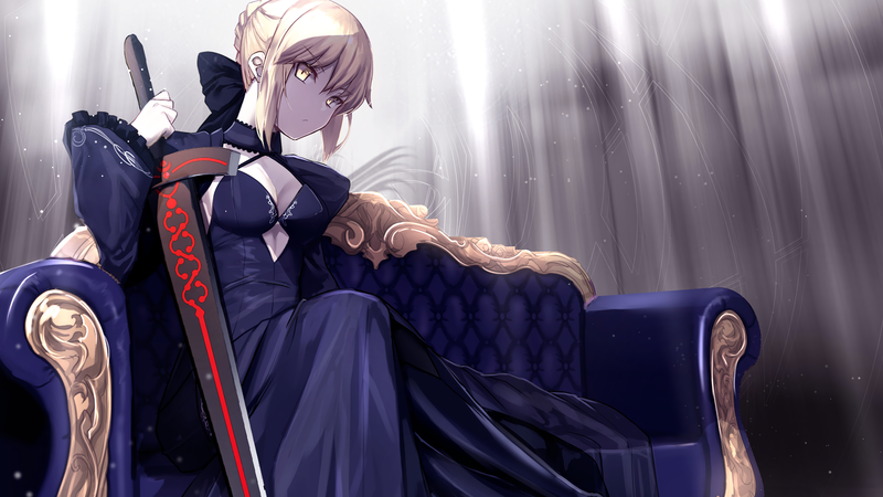 cleavage, blonde, gloves, sword, anime girls, anime, Saber, Artoria Pendragon