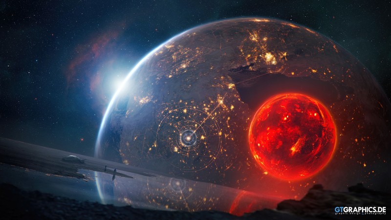 science fiction, planet, glowing, heat, stars, bright, space, satellite, reflection, stellaris