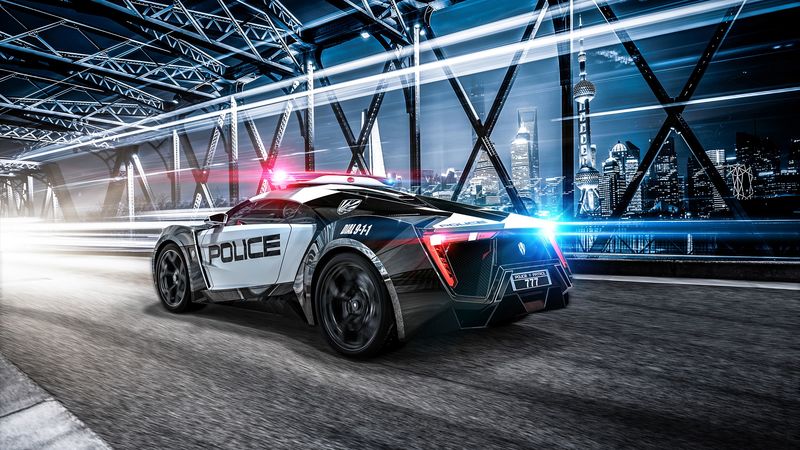 car, police, sportscar, supercar, lights, 4k