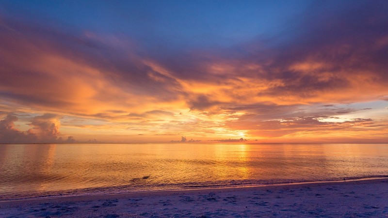 nature, landscape, horizon, sunset, clouds, sky, water, EA, waves, sand, Florida, USA