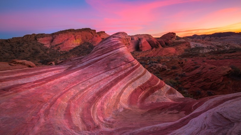 nature, landscape, pink, canyon, rocks, clouds, sunset, Nevada, USA