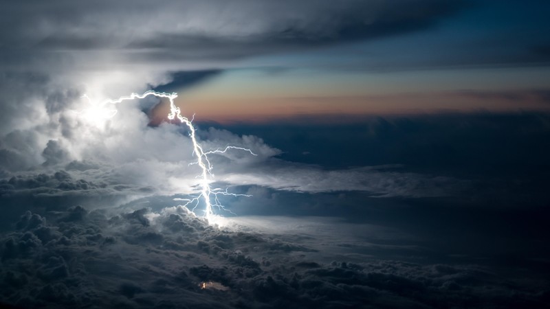nature, landscape, aerial view, clouds, sky, night, lightning