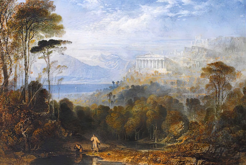John Martin, classic art, painting, classical art, Diogenes Throwing Away His Cup, artwork, trees