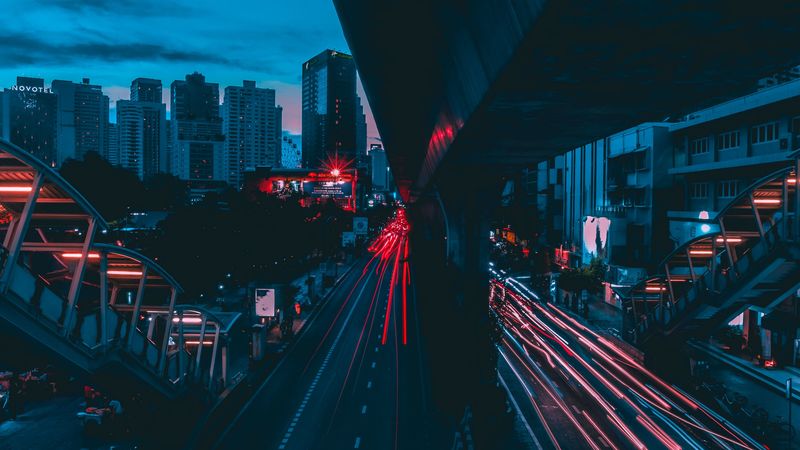 night city, city lights, traffic, thailand, buildings, architecture, 4k
