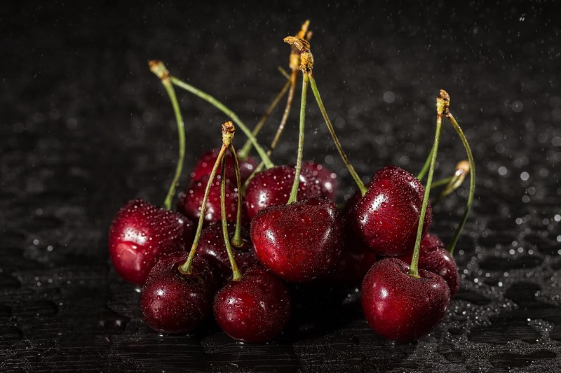 food, fruit, cherries, water drops