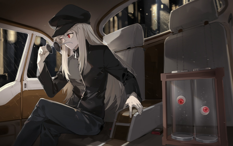 Kurapika, Hunter x Hunter, red eyes, night, black suit, anime