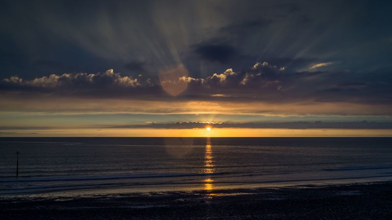 sea, sunset, horizon, sky, water, clouds, 4k