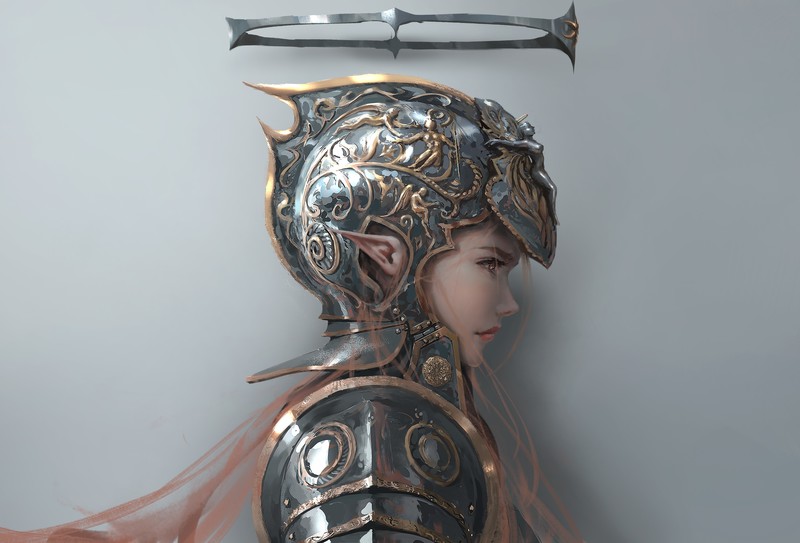 WLOP, Armored, profile, nimbus, pointed ears