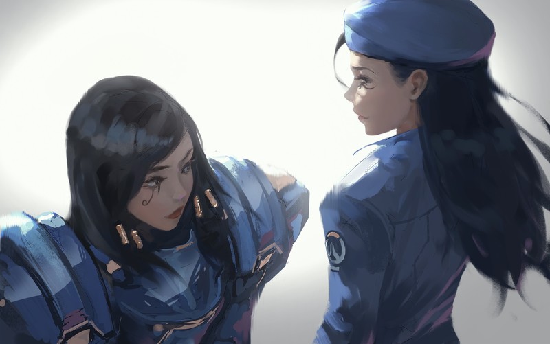 WLOP, Overwatch, anime girls, anime, PC gaming, dark hair
