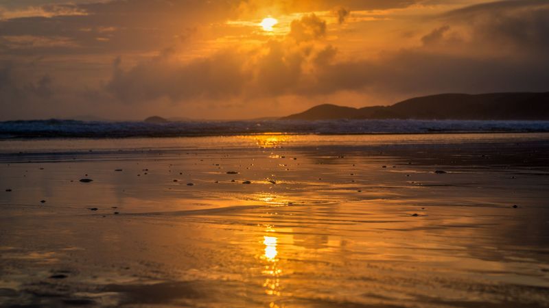 sea, coast, sunset, water, sunlight, 4k