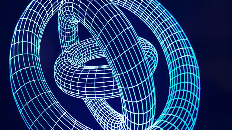 shapes, circles, grid, neon, blue, 4k