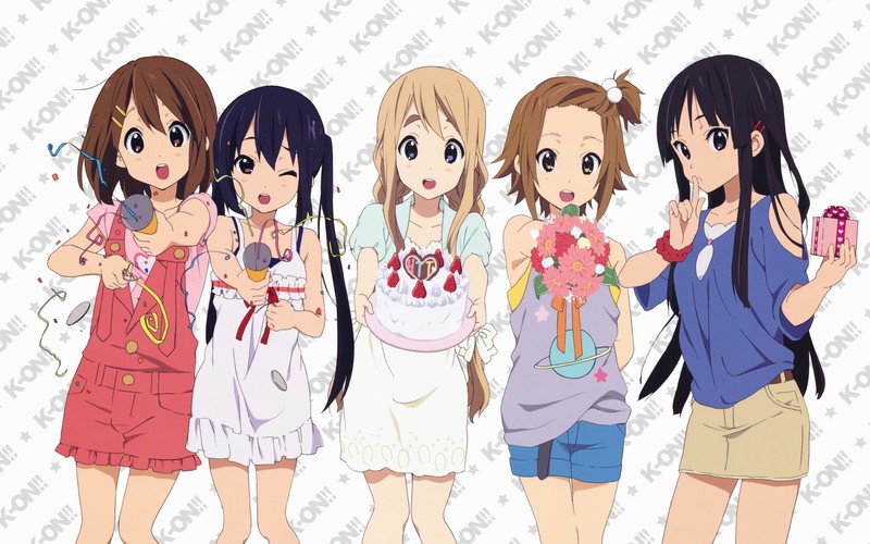 anime, anime girls, white skin, casual, K-ON!, Hirasawa Yui, Nakano Azusa, Kotobuki Tsumugi, Tainaka Ritsu, white background