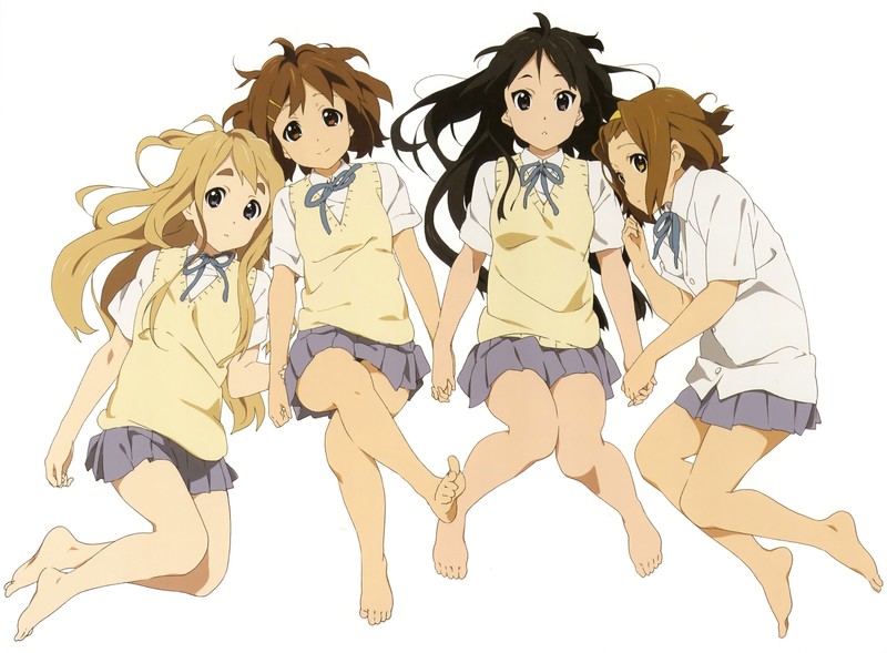 anime, anime girls, white skin, school uniform, K-ON!, Hirasawa Yui, Kotobuki Tsumugi, Tainaka Ritsu, white background
