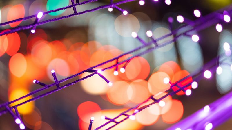 garland, glare, bokeh, light, circles, macro, 4k