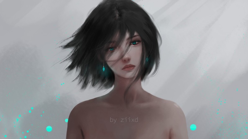artwork, ArtStation, women, bare shoulders, anime, ziixd