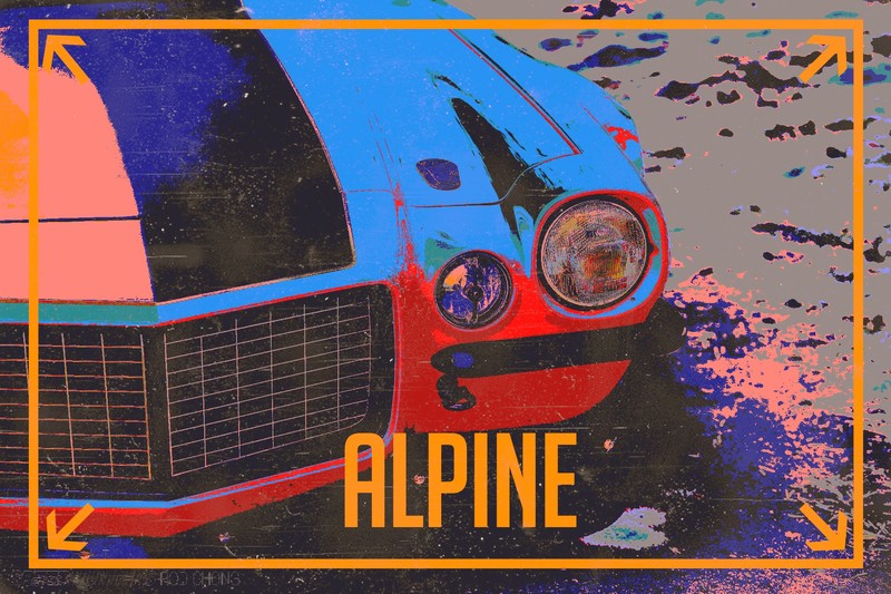 Alpine Vision, digital art, car, vehicle, mist, sports car, colorful, grunge