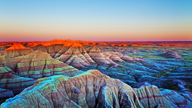 nature, landscape, badlands national park, canyon, rock formation, clear sky, Dakota, USA