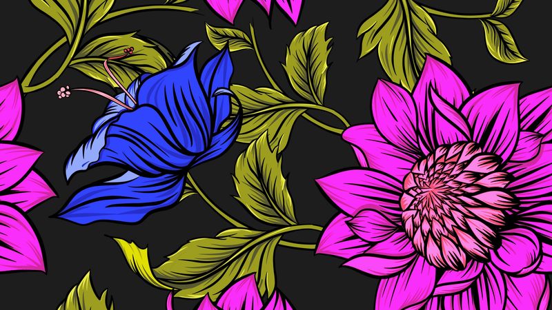 flowers, petals, leaves, patterns, bright, colorful, 4k