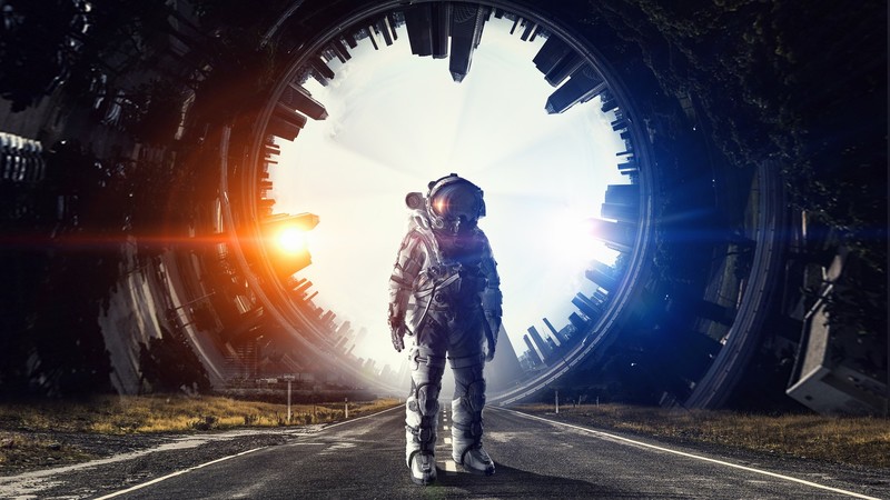 artwork, digital, science fiction, astronaut, road, Sun, sunlight, Interstellar (movie)