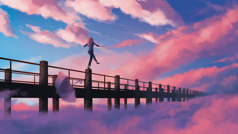 anime, anime girls, sky, umbrella