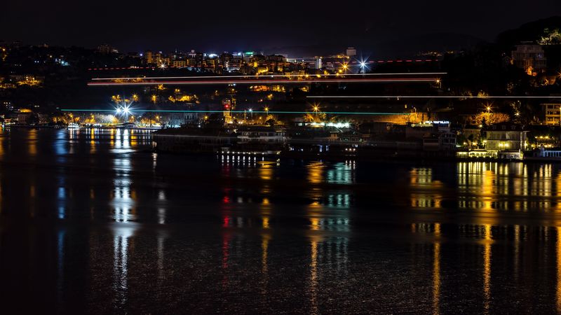 night city, city lights, night, istanbul, turkey, coast, 4k
