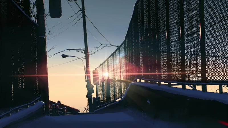 5 Centimeters Per Second, anime, Sun, urban, fence