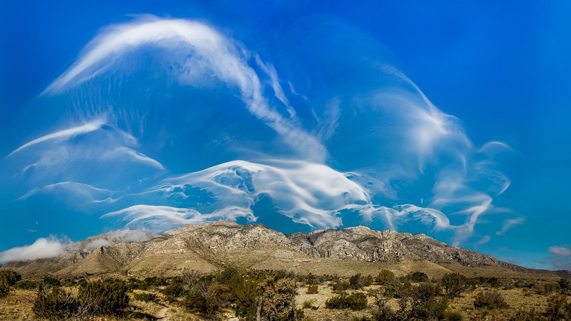 nature, landscape, clouds, sky, mountains, rocks, trees, plants, Texas, USA