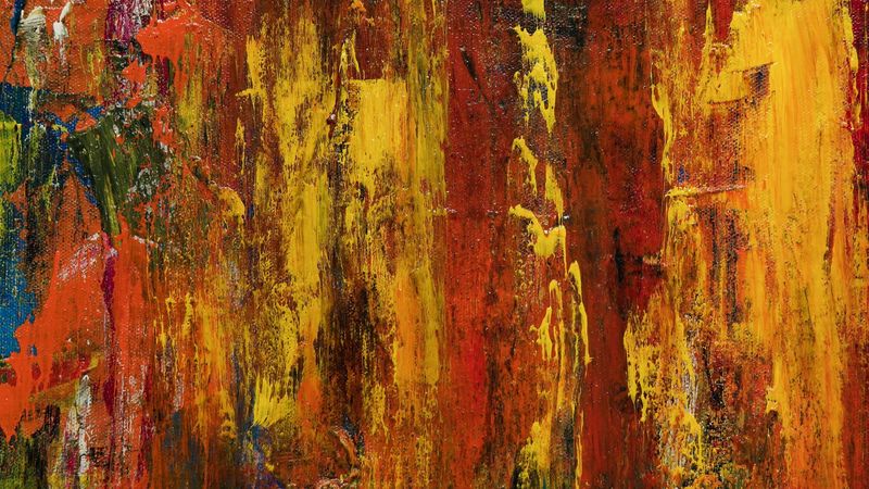 paint, canvas, stains, yellow, red, 4k
