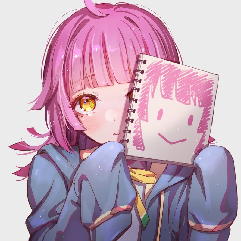 Tennoji Rina, Love Live Series, frontal view, anime girls, simple background, notebooks, drawing, face, portrait, pink hair