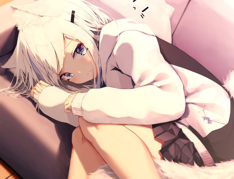 cat ears, anime girls, white hair