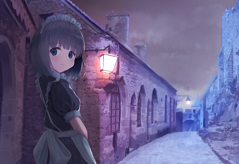 maid, night, anime girls