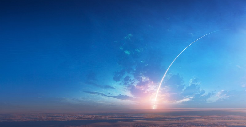 nature, landscape, sky, clouds, horizon, artwork, digital, science fiction, Launch, satellite