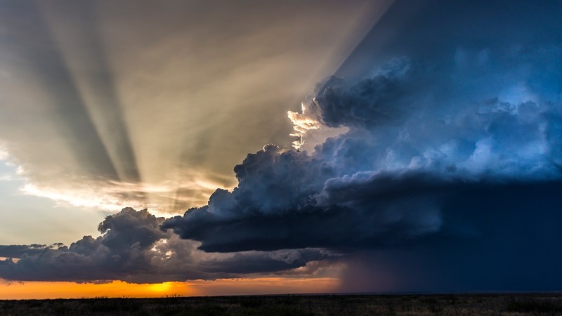 nature, landscape, clouds, sky, rain, sunset, storm, horizon, sun rays, New Mexico, USA